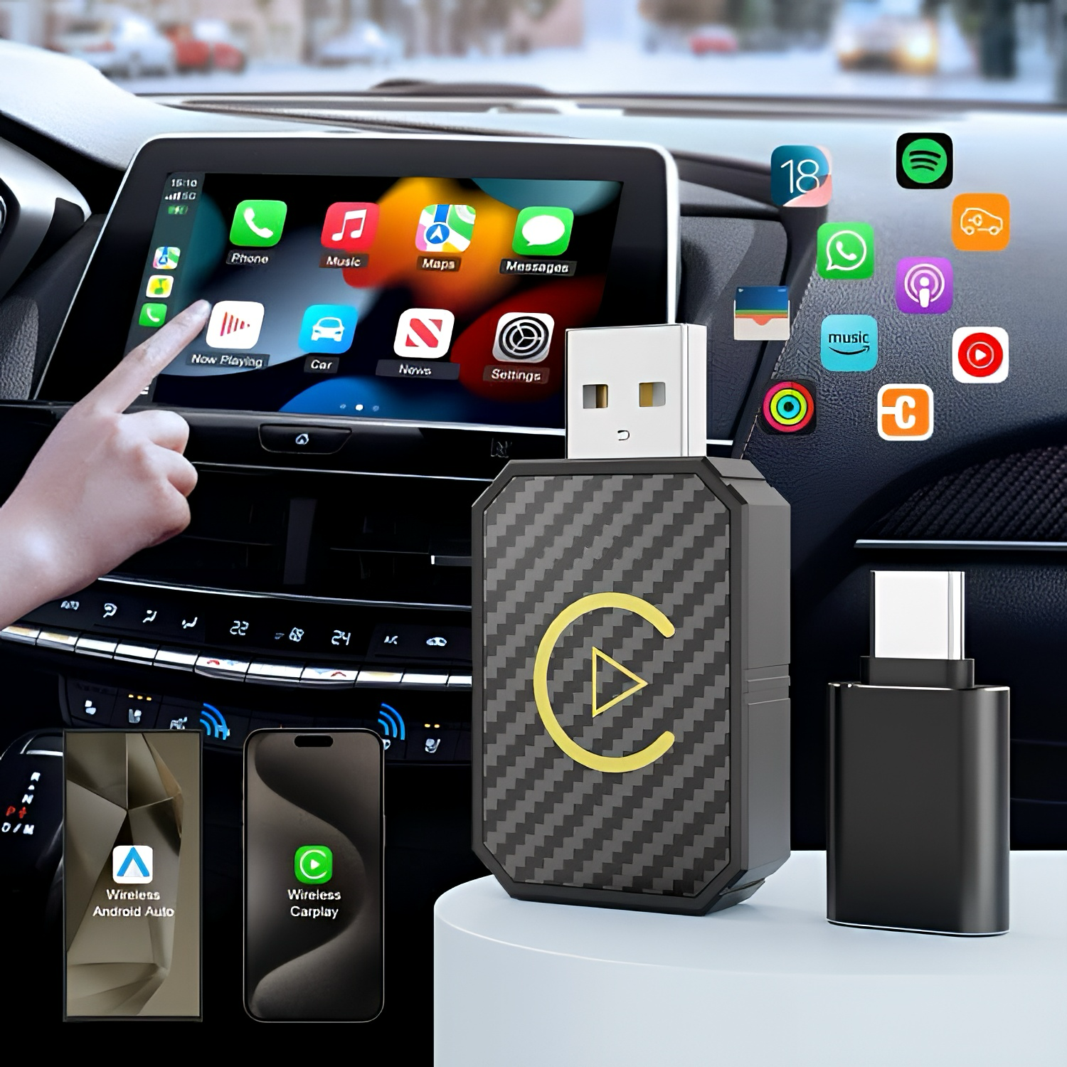 DriveSync™ Pro – Trådlös CarPlay & Android Auto Adapter | Plug & Play för Bilar med Trådbunden CarPlay - Varuhuset24