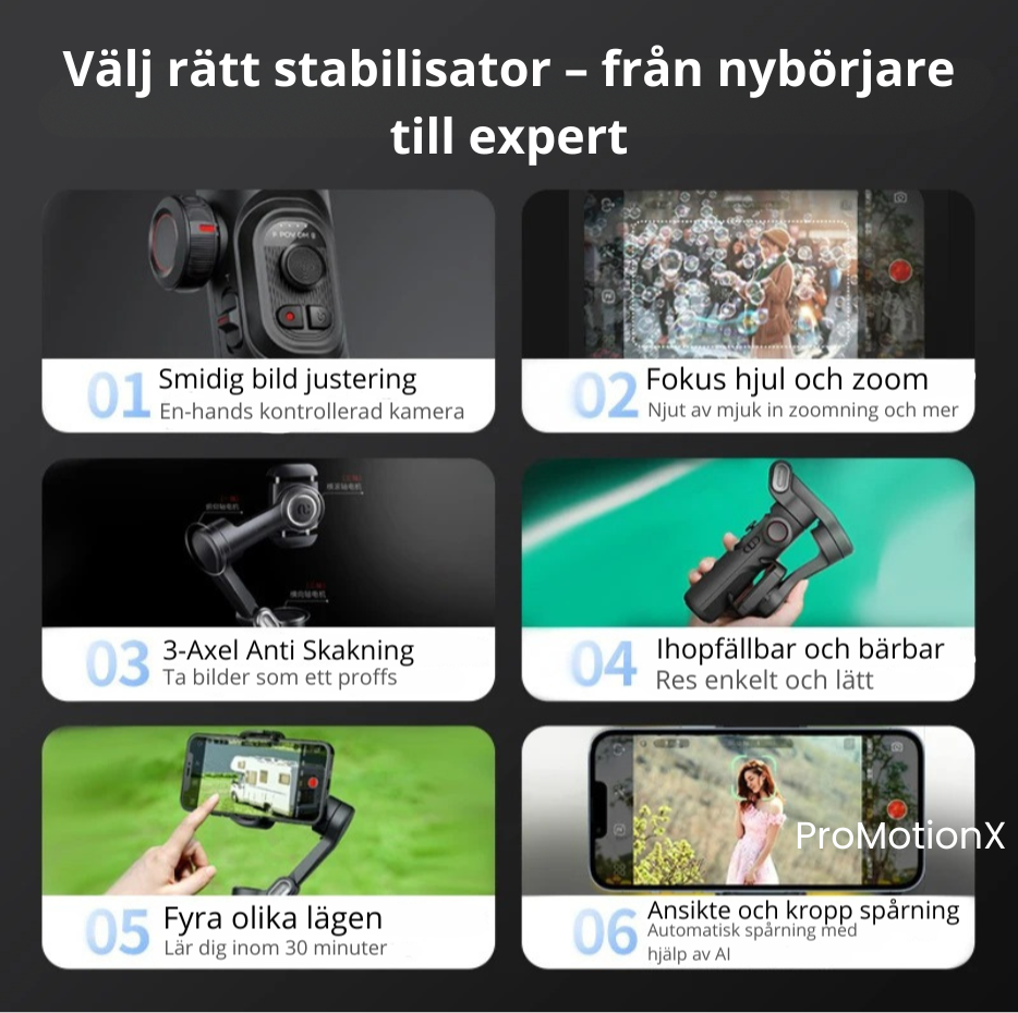 ProMotionX: Professionell Gimbal med AI Ansiktsspårning för Smartphone - Varuhuset24