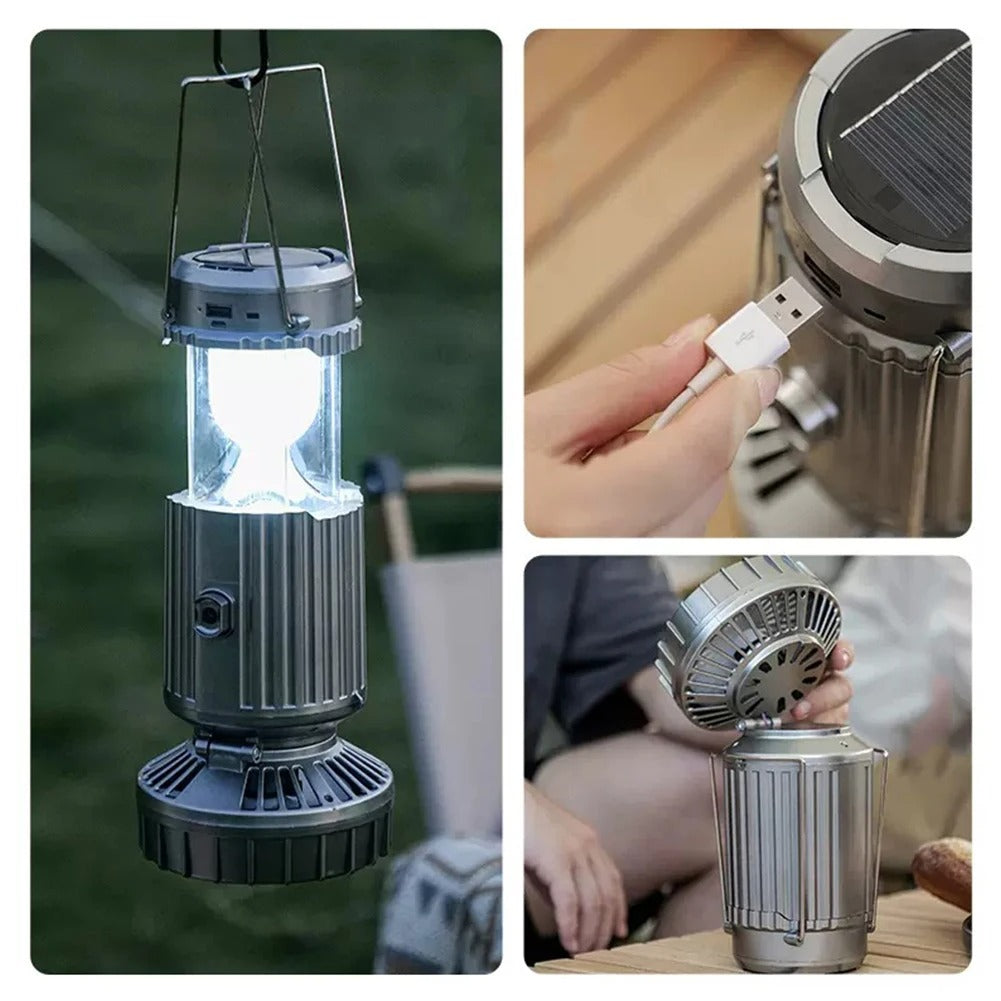 Solvind™ 5-i-1 campinglampe – solcelledrevet vifte, lys, powerbank og mer