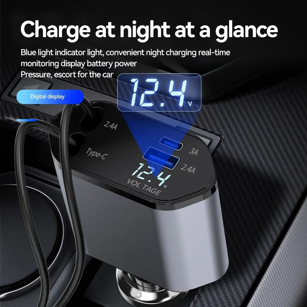 DriveCharge™ Pro-snabbladdare 4-i-1 Retraktabel Bil-laddare – Ladda Smidigt Under Vägen - Varuhuset24