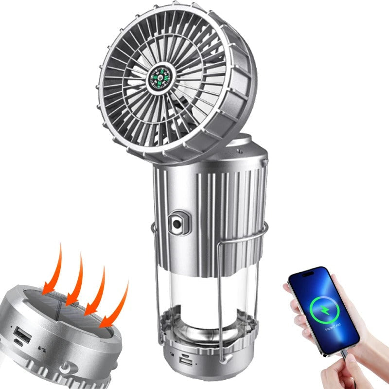 Solvind™ 5-i-1 campinglampe – solcelledrevet vifte, lys, powerbank og mer