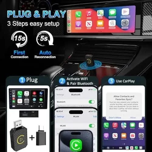 DriveSync™ Pro – Trådløs CarPlay og Android Auto Adapter | Plug &amp; Play for biler med kablet CarPlay