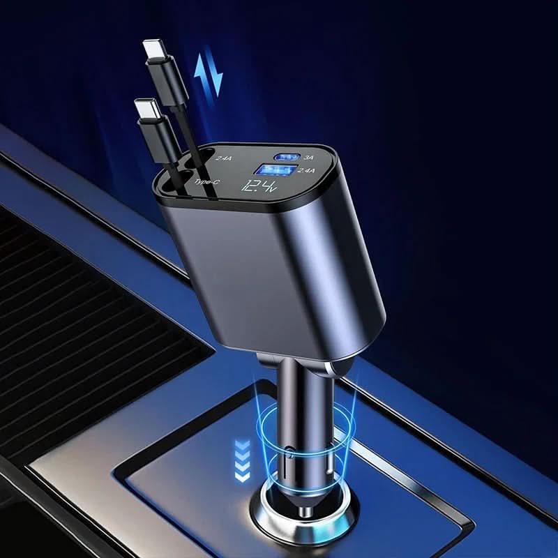 DriveCharge™ Pro-snabbladdare 4-i-1 Retraktabel Bil-laddare – Ladda Smidigt Under Vägen - Varuhuset24