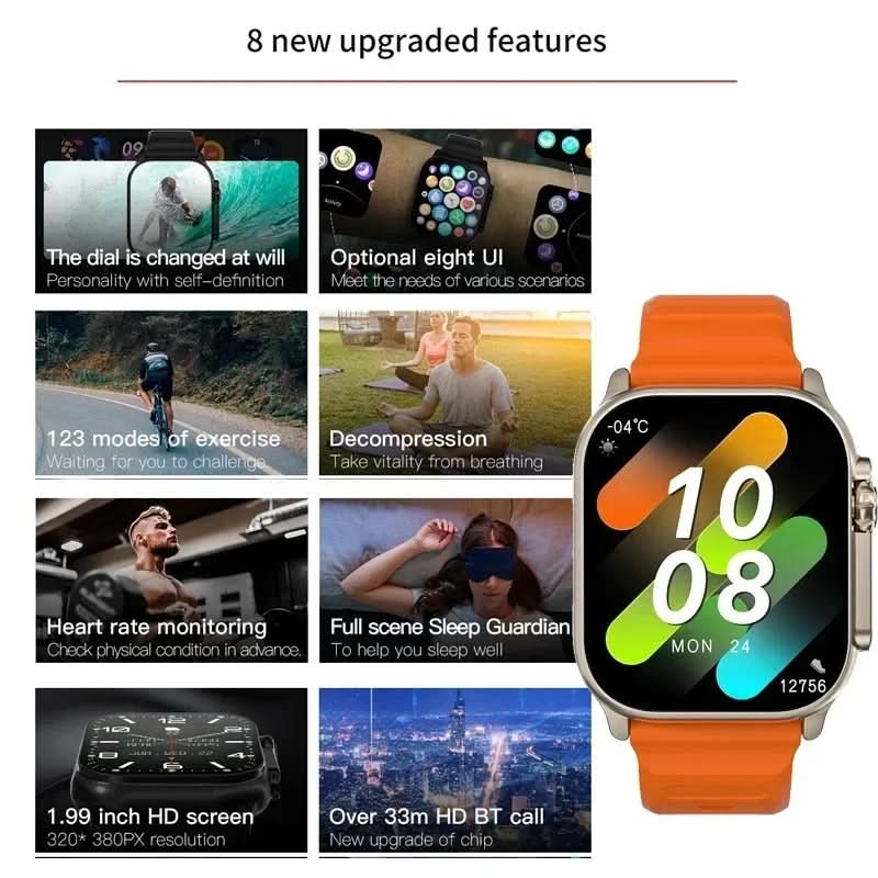 Smartwatch T900 Ultra – Bluetooth, Hälsomätning & Sportlägen - Varuhuset24